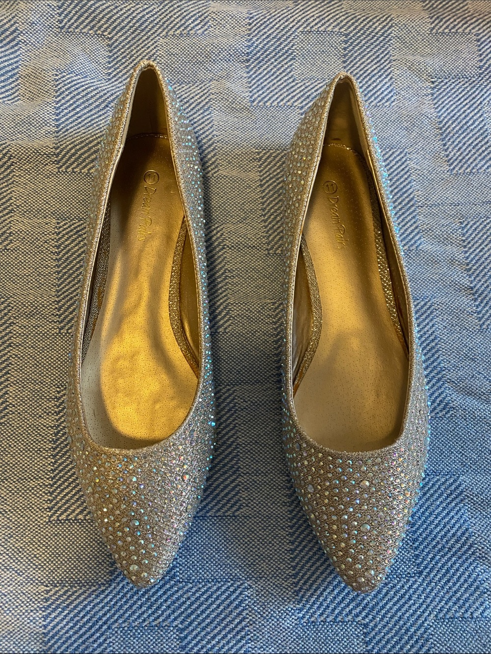 Dream Pairs Gold Glitter Pointed Flats with Rhinestone Accents